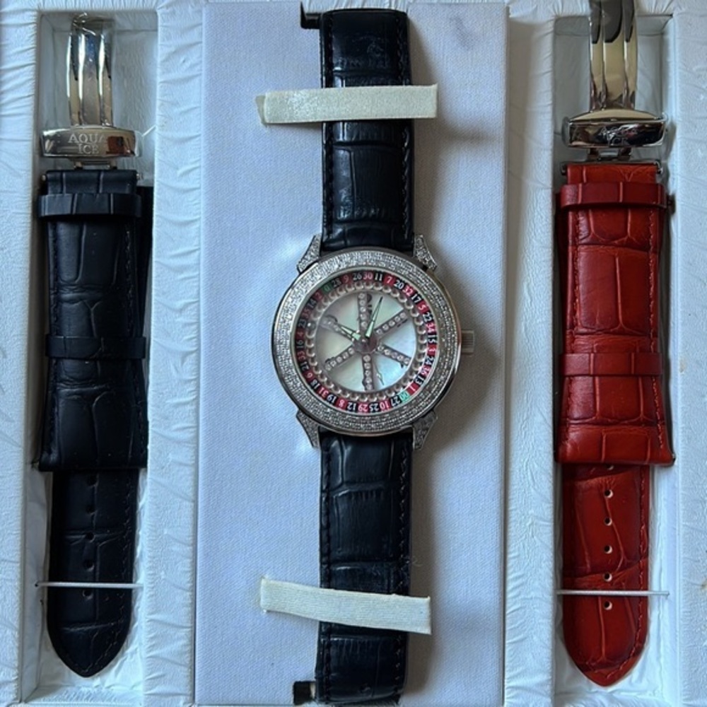 Aqua Ice Diamond Unisex Watch With Roulette Wheel Spinner and Alternate Bands